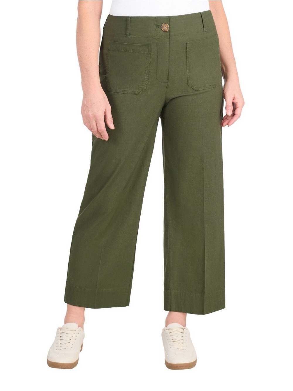 NWT Hilary Radley Olive Green Womens Cotton Wide-Leg Pants Size 10
